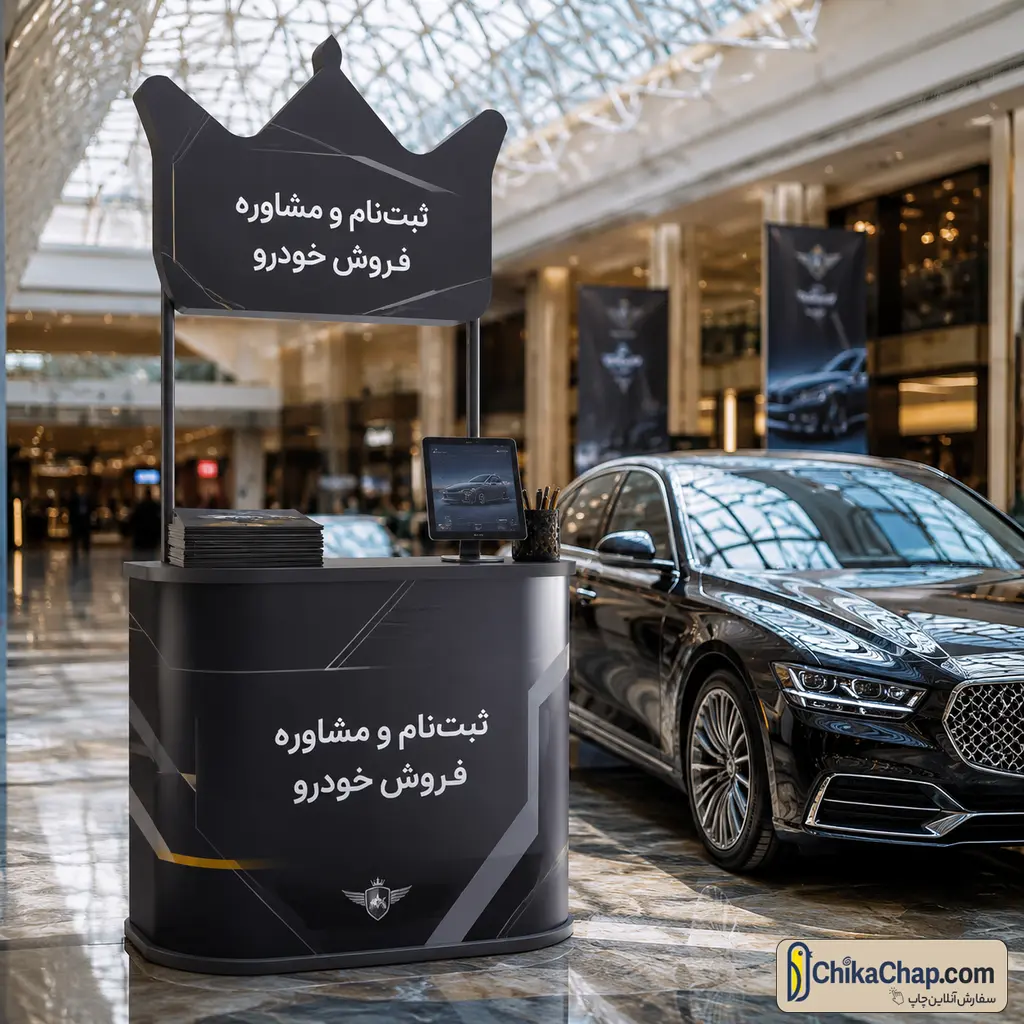 غرفه معرفی خودرو در مرکز خرید ایران مال (میز کاتالوگ و مشاوره خرید)